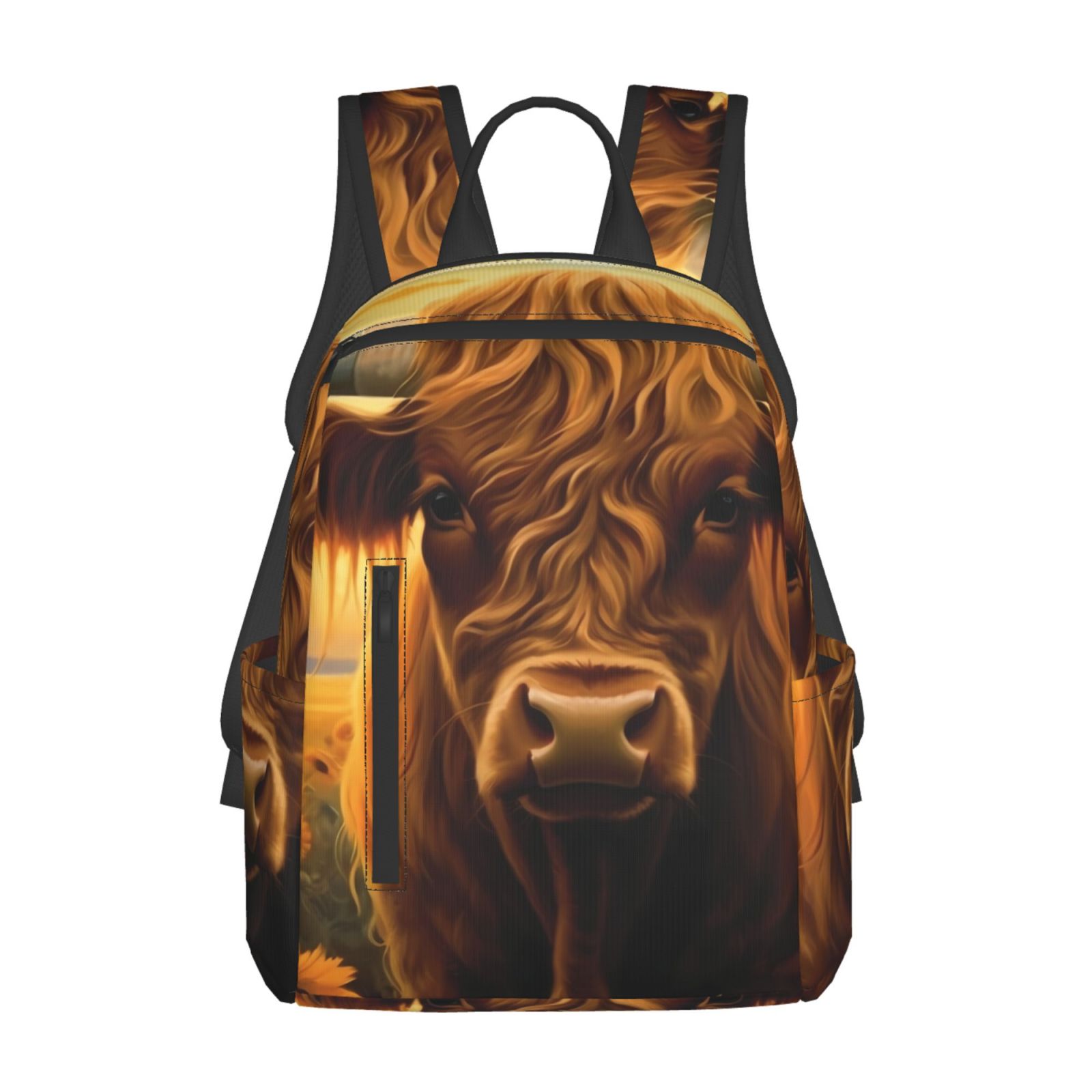 Xecao Sunset Sunflower Cow A print Backpack For women men Aesthetic Lightweight Travel Daypack Simple Cute Backpack For Bookbag