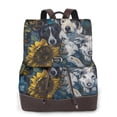 thumbnail image 1 of Xecao Sunset Sunflower Dog Print Large Backpack Soft Leather for Women Travel with Compartment, Adjustable Convertible Strap, 1 of 4