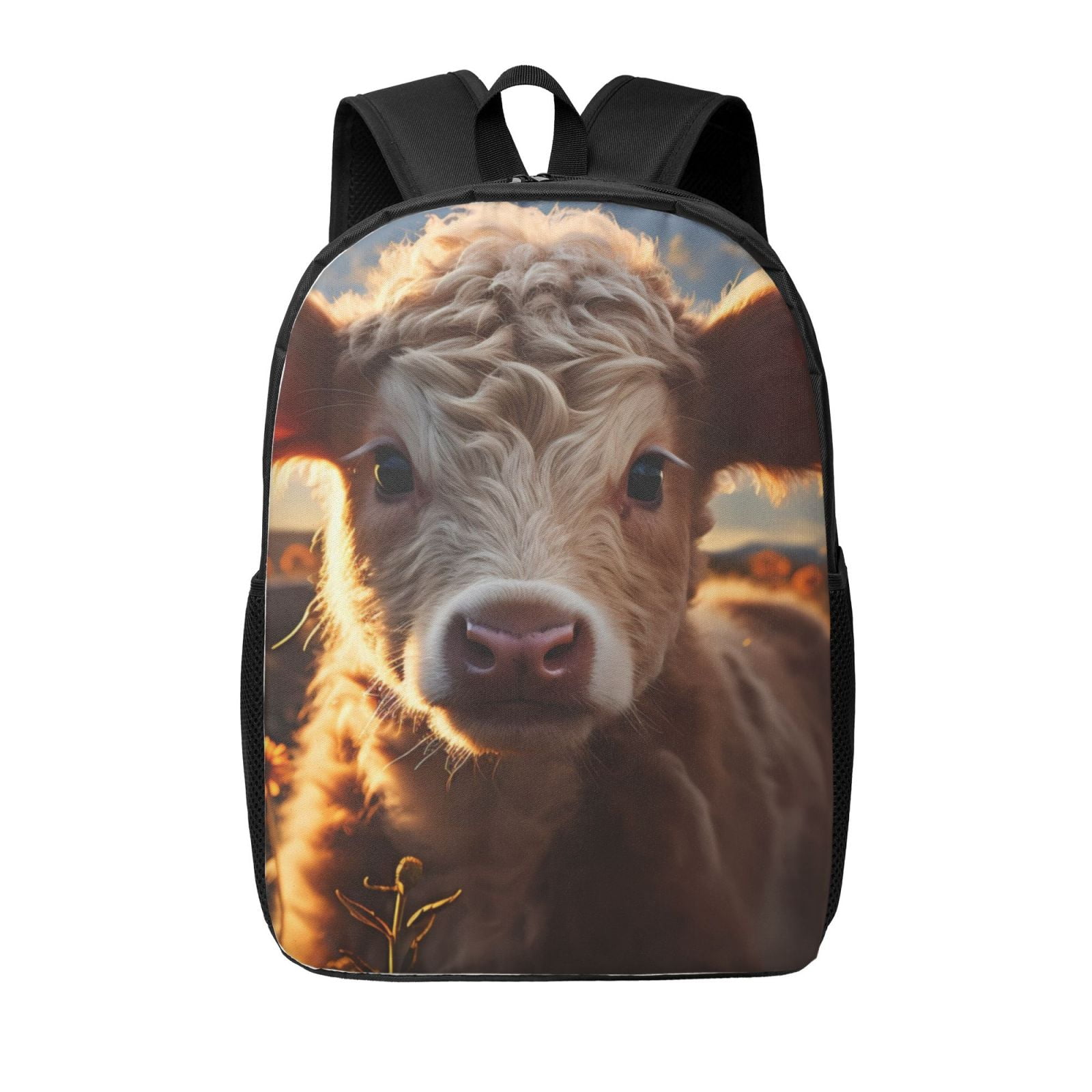 Xecao Sunset Sunflower Small Cow print Travel Backpack, Large Computer Backpack for Men Women, College School Rucksack Book Bag
