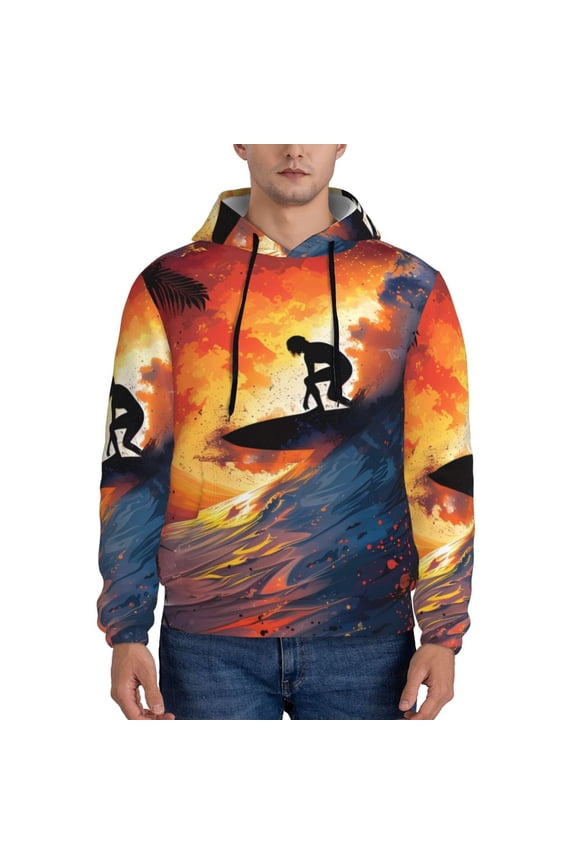 Sunset Surfing Silhouette Pattern Men's Adult Pullover Hoodie,Hooded Sweatshirt-4X-Large