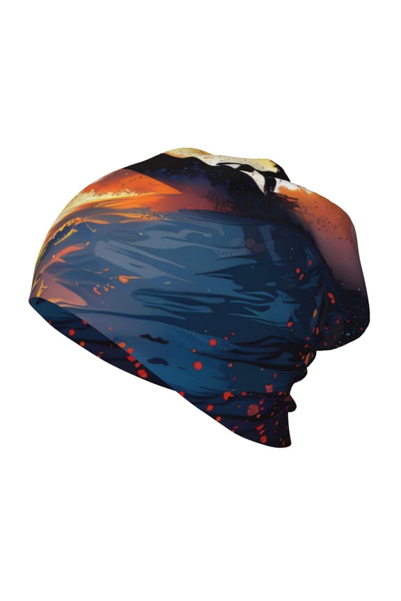 Sunset Surfing Silhouette Print Beanie Hat Toddler Girls Boys, Baby Hats Winter Warm Knitted Thermal, Kids Winter Caps