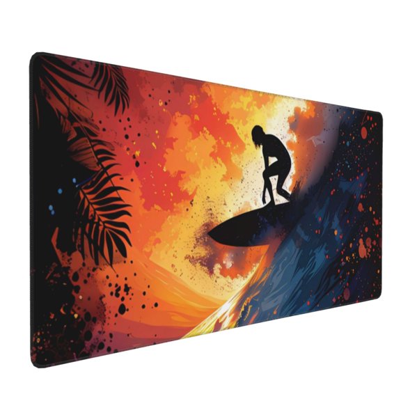 Xecao Sunset Surfing Silhouette Print Large Mouse Pad, 16x35.5in Mousepad, Professional Non-Slip Rubber Base Big Mouse Pad, Mouse Pad for Gaming & Office Full Desk Mouse Pad