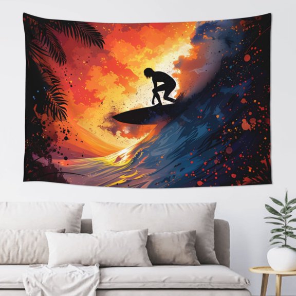 Xecao Sunset Surfing Silhouette Print Tapestry, Wall Hanging Room Funny Decor, Backdrop Room Decor for Bedroom Living Room dormitory