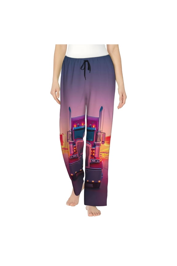 Sunset Truck Highway Print Women's Straight Lounge Pajama Pants,The Epitome of Relaxed Sleepwear-Small