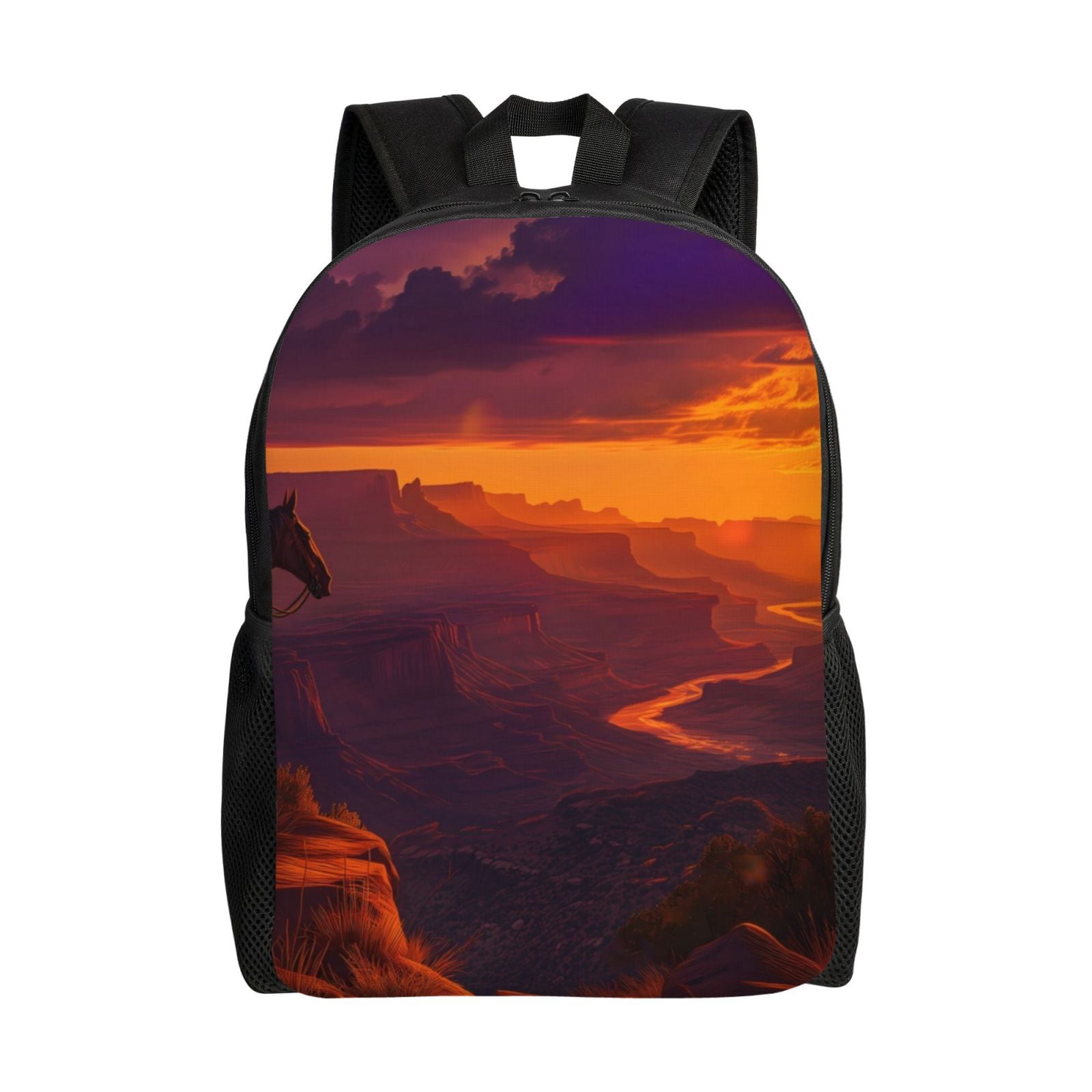 Xecao Sunset Valley Western Cowboy Print School Backpack with Laptop Compartment Small Travel Laptop Backpack for Women Men Waterproof College Backpack Simple School Bag