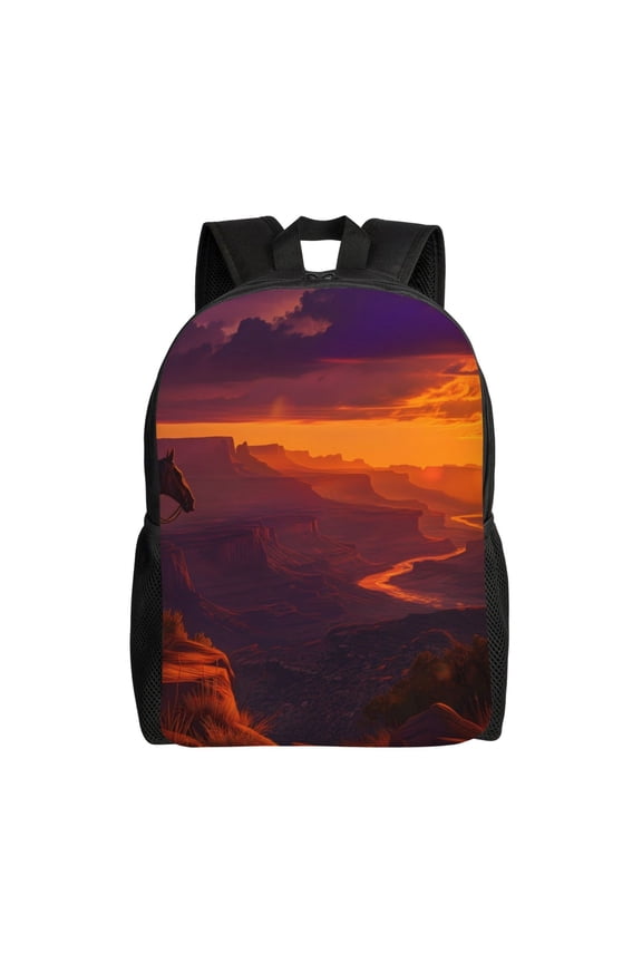 Sunset Valley Western Cowboy Print School Backpack with Laptop Compartment Small Travel Laptop Backpack for Women Men Waterproof College Backpack Simple School Bag