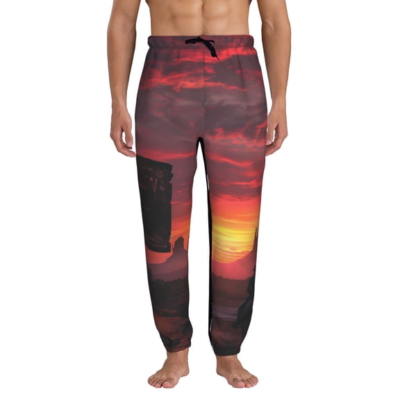 Xecao Sunset Western Desert Cowboy Print Active Tech Joggers for Men, Mens Sweatpants Lounge Pants with Pockets-Small