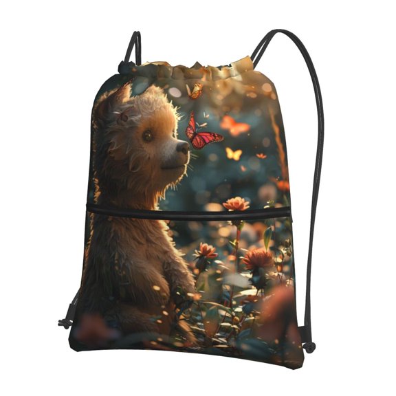 Xecao Sunshine Butterfly Flower Bear for Drawstring Bags,Pull String Backpack Bags,String Bag Sackpack