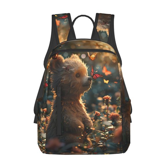 Xecao Sunshine Butterfly Flower Bear print Backpack For women men Aesthetic Lightweight Travel Daypack Simple Cute Backpack For Bookbag