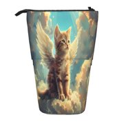 Xecao Sunshine Cloud Cute Cat Print Telescopic Pencil Bag Pen Holder Pop Up Stationery Case Stand-up Retractable Transformer Bag Standing Organizer