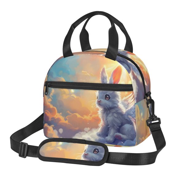 Xecao Sunshine Colorful Cloud Rabbit Print Insulated Lunch Box, Lunch Cags Lunch Bag Featuring An Adjustable Shoulder Strap