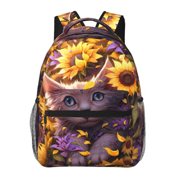 Xecao Sunshine Cute Cat Sunflower Backpack, a stylish and functional choice for both men and women, is the perfect basic bookbag for college, work, or travel