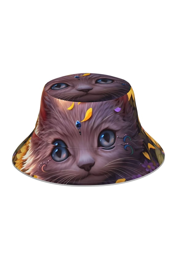 Sunshine Cute Cat Sunflower Print Men and Women Night Reflective Hat Runner Cap Visor Bucket Hat Boonie Cap