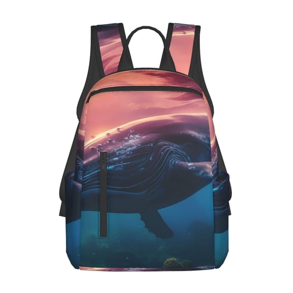Xecao Sunshine Ocean Whale print Backpack For women men Aesthetic Lightweight Travel Daypack Simple Cute Backpack For Bookbag