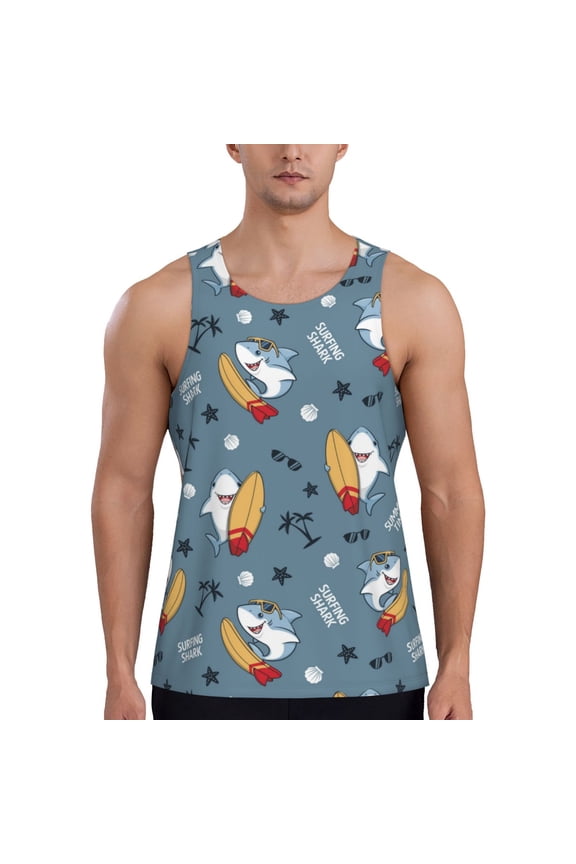 Surf Shark Men's Tank Top Workout Quick Dry Sleeveless Gym Jogging Muscle Shirts Summer Swim Beach Tops