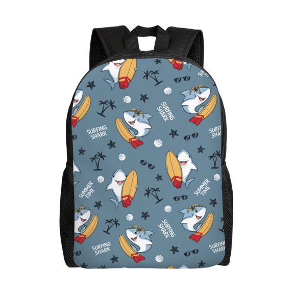Xecao Surf Shark Print School Backpack with Laptop Compartment Small Travel Laptop Backpack for Women Men Waterproof College Backpack Simple School Bag