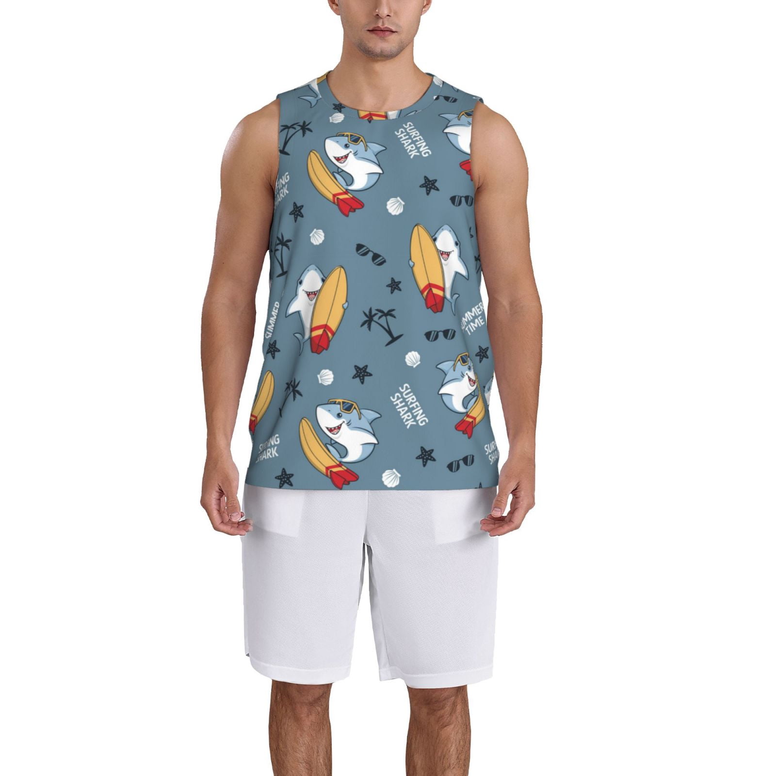 Xecao Surf Shark print basketball shirt for both men and women, a unisex basketball jersey perfect for theme parties-3X-Large