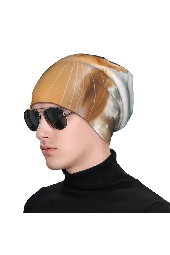 Surfing Cat Sun Print Beanie Knitted Hat for Men Women, Winter Fashion Knit Cuffed Caps Unisex