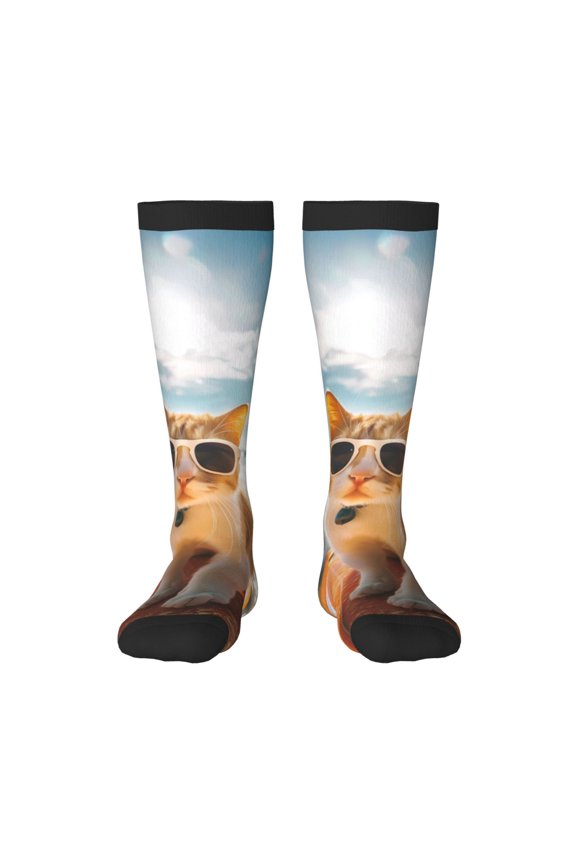 Surfing Cat Sun Print Compression Socks for Both Men And Women for Running, Travel, Flight, Nurse