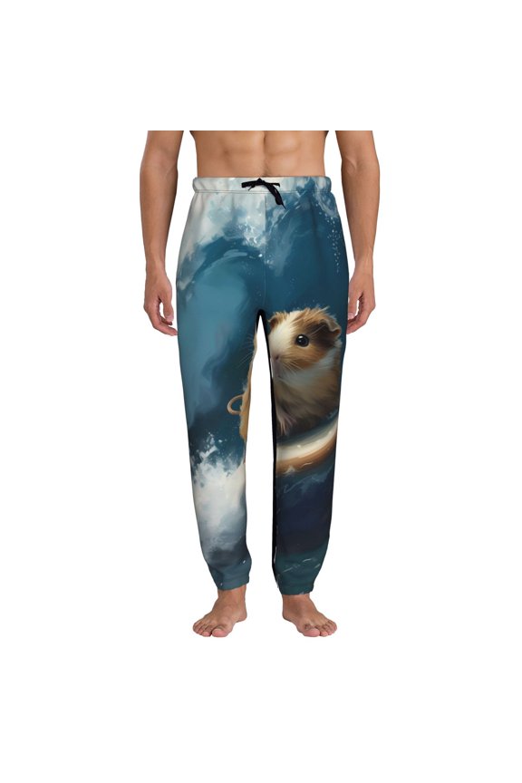 Surfing Guinea Pig Print Active Tech Joggers for Men, Mens Sweatpants Lounge Pants with Pockets-Medium