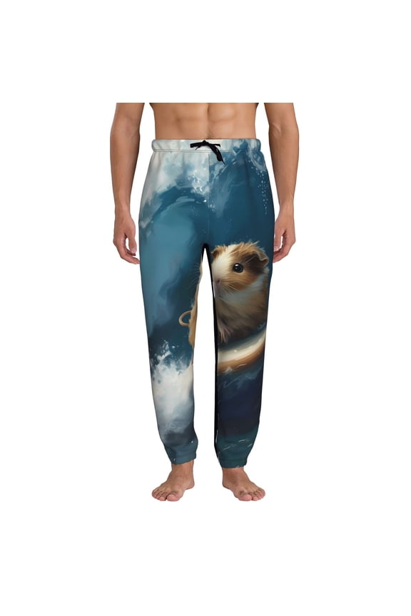 Surfing Guinea Pig Print Active Tech Joggers for Men, Mens Sweatpants Lounge Pants with Pockets-X-Large