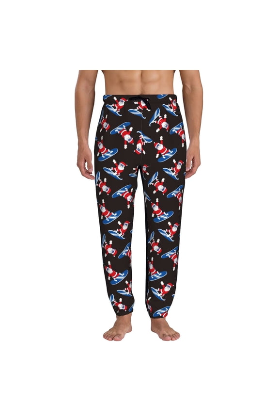 Surfing Santa Print Active Tech Joggers for Men, Mens Sweatpants Lounge Pants with Pockets-3X-Large