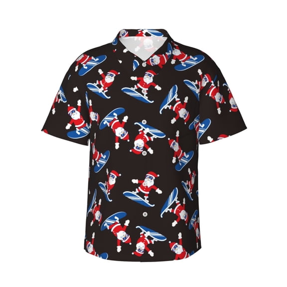 Xecao Surfing Santa Print Hawaiian shirt - A Stylish Short-Sleeve Button-Down for Men, Perfect for Casual Beach and Tropical Outings.,Large