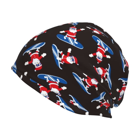 Xecao Surfing Santa Print Knit Hat,Winter Beanie for Men Women, Beanie Soft Warm Ski Stocking Cuffed Cap