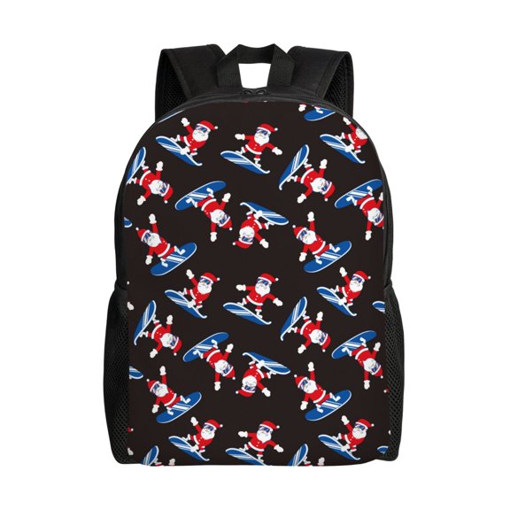 Xecao Surfing Santa Print School Backpack with Laptop Compartment Small Travel Laptop Backpack for Women Men Waterproof College Backpack Simple School Bag
