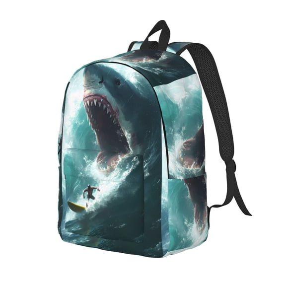 Xecao Surfing Shark Canvas College Laptop Backpack, a durable rucksack designed for both men and women, ideal for travel, school, and daily use-Small
