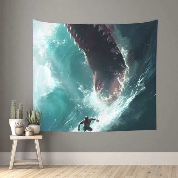 Xecao Surfing Shark patten Tapestry 60x51 Inches Wall Hanging Poster Tapestry for Living Room Bedroom Home Decor