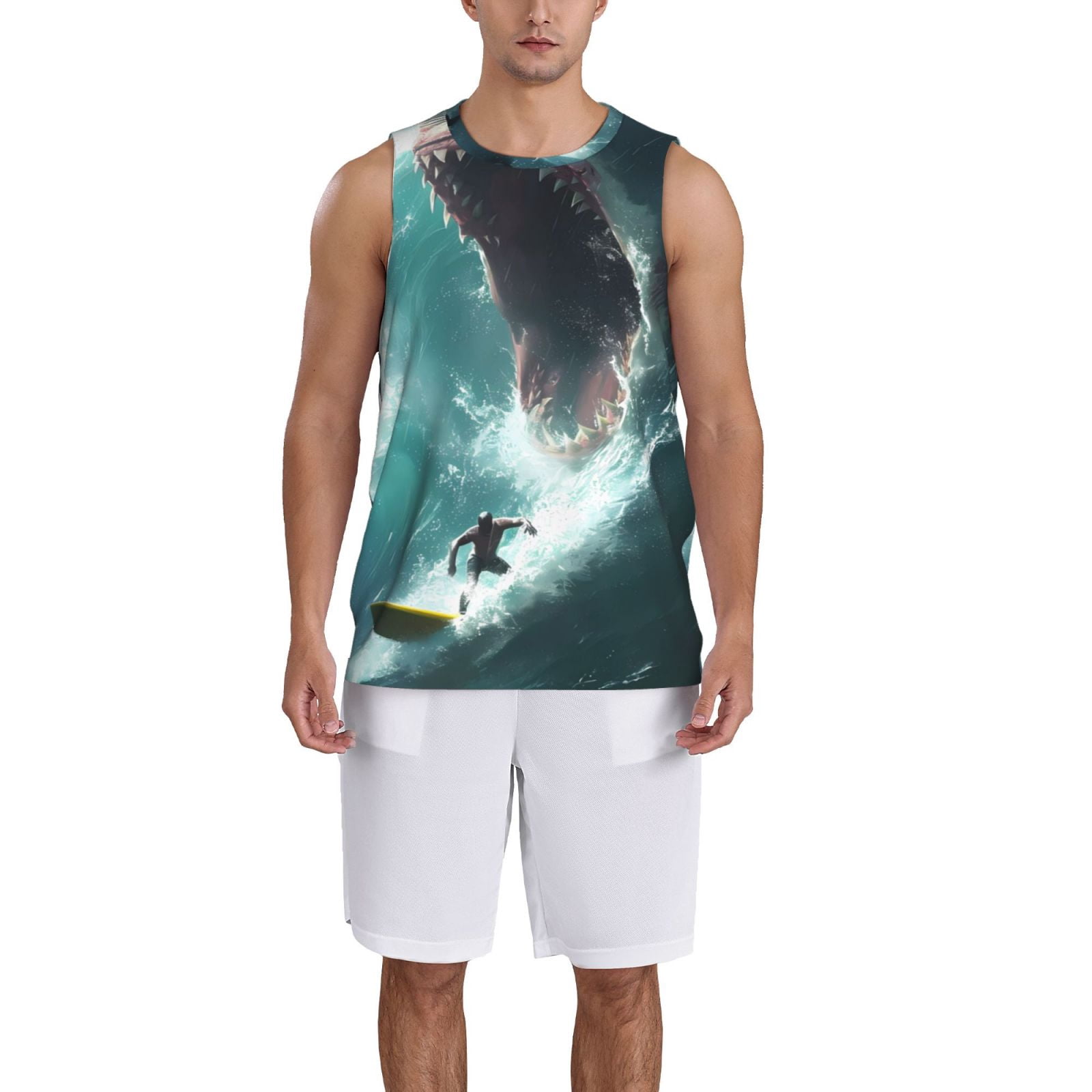 Xecao Surfing Shark print basketball shirt for both men and women, a unisex basketball jersey perfect for theme parties-3X-Large