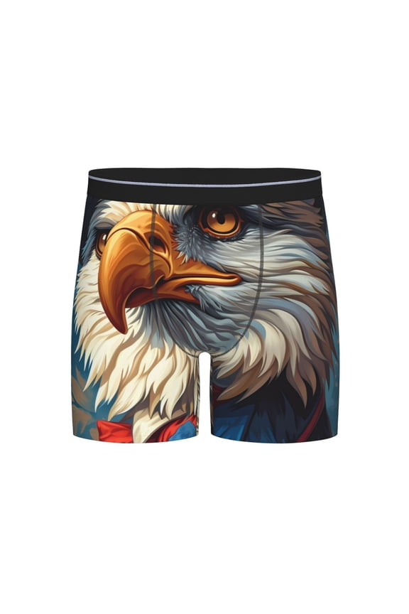 Surreal Bald Eagle Gentleman Print Boxer Briefs for Men's Stretch Moisture-Wicking Underwear, Mid-Rise Classics breathable fabric