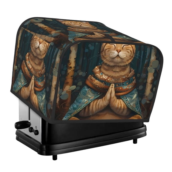 Xecao Surreal Meditating Cat Print 4 Slice Toaster Cover with Pockets, Small Appliance Cover, Dust and Fingerprint Protection, Machine Washable