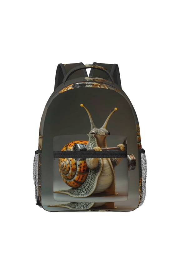 Surreal Weightlifting Snail Travel Backpack: A spacious, stylish computer backpack ideal for men and women, perfect for college, school, or daily travels