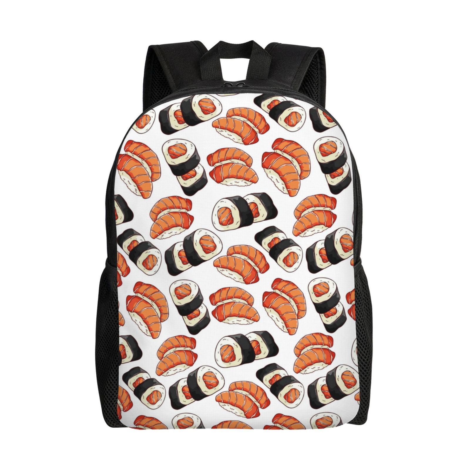 Xecao Sushi Roll Print School Backpack with Laptop Compartment Small Travel Laptop Backpack for Women Men Waterproof College Backpack Simple School Bag