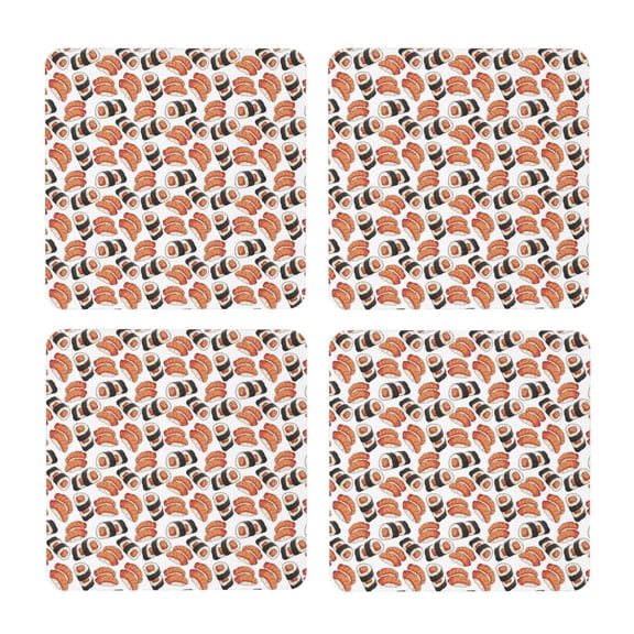 Xecao Sushi Roll for MDF Cork Coaster 4 Pcs,Drink Coasters,Suit for House Warming Gifts New Home ,Coffee Table Decor-Square