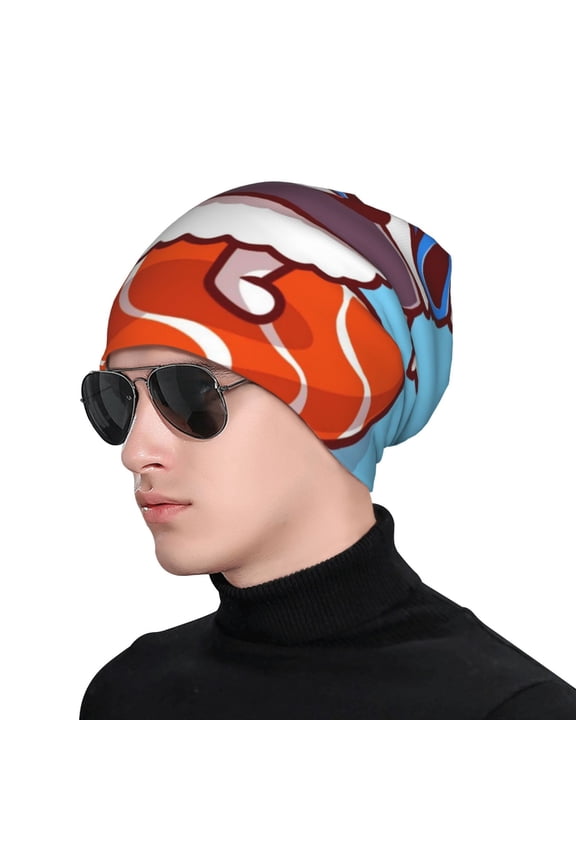 Sushi Salmon Surfing Print Beanie Knitted Hat for Men Women, Winter Fashion Knit Cuffed Caps Unisex