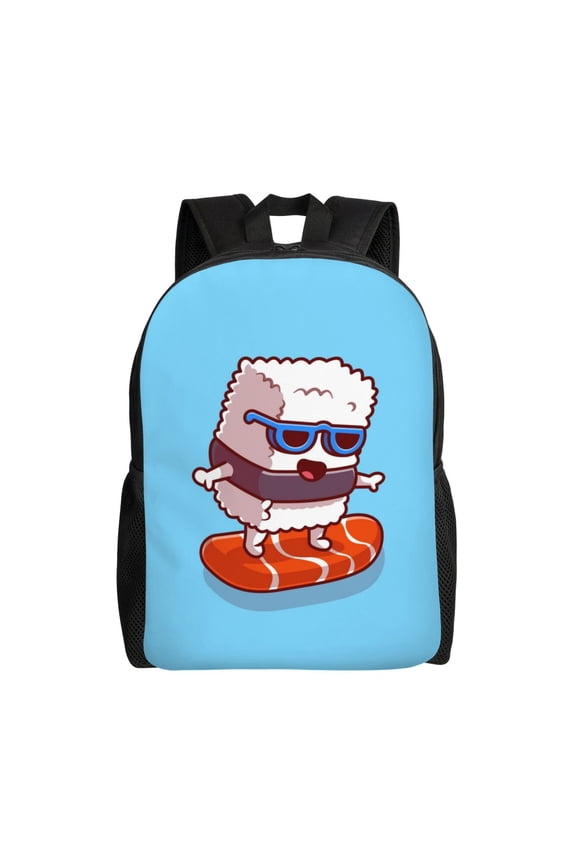 Sushi Salmon Surfing Print School Backpack with Laptop Compartment Small Travel Laptop Backpack for Women Men Waterproof College Backpack Simple School Bag