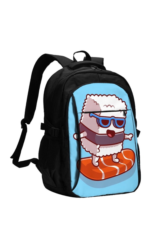 Sushi Salmon Surfing for Travel Laptop Backpack, USB-Charging-Enabled, Spacious Business Backpack for Men and Women,College School Computer Bag