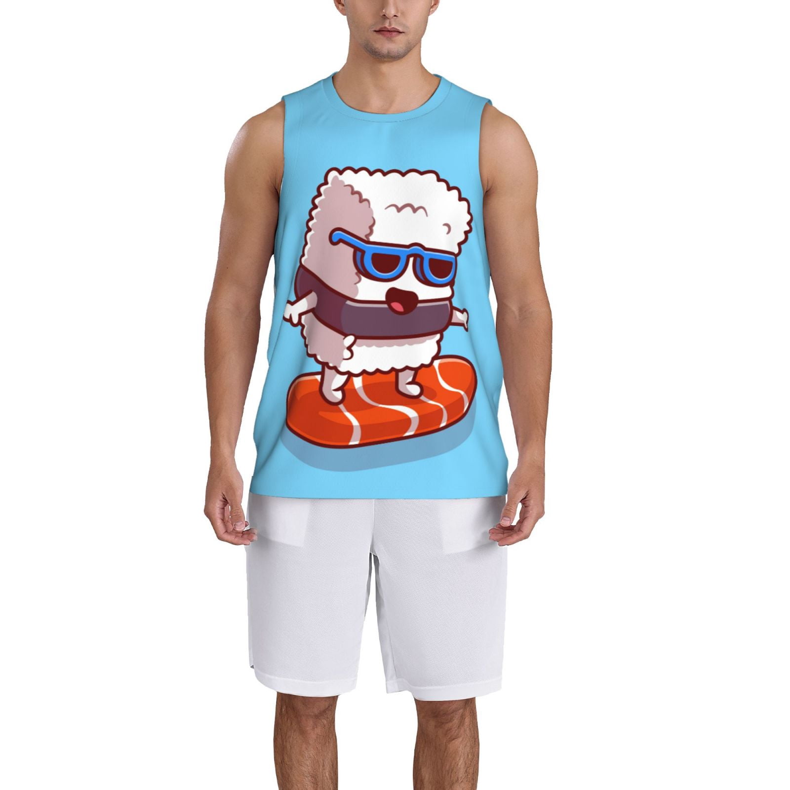 Xecao Sushi Salmon Surfing print basketball shirt for both men and women, a unisex basketball jersey perfect for theme parties-3X-Large