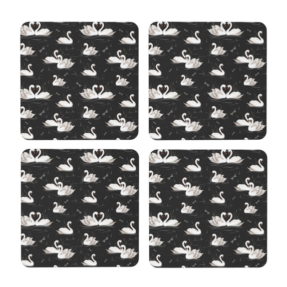 Xecao Swan And Dragonflies for MDF Cork Coaster 4 Pcs,Drink Coasters,Suit for House Warming Gifts New Home ,Coffee Table Decor-Square