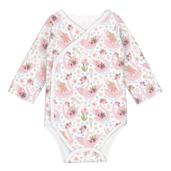 Xecao Swan And Flowers Print Baby unisex-baby Cotton Long-sleeve Bodysuits-3 Months