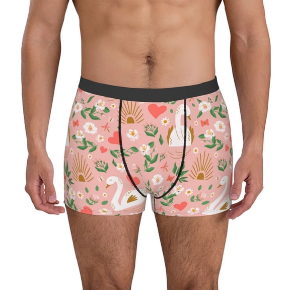 Xecao Swan And Flowers3 Print Men's Underwear Boxer Briefs Pack - Your ComfortSoft, Moisture-Wicking, and Breathable Choice for Men's Underwear-Medium