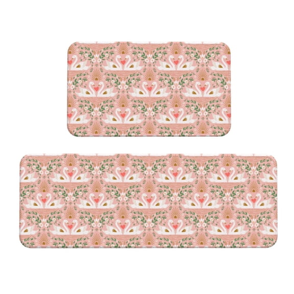 Xecao Swan Couple Patten Kitchen Rugs and Mats Sets,2 Pieces Non-Slip Washable Rugs, Kitchen Mat for Floor,Suit for Kitchen Decor and Accessories