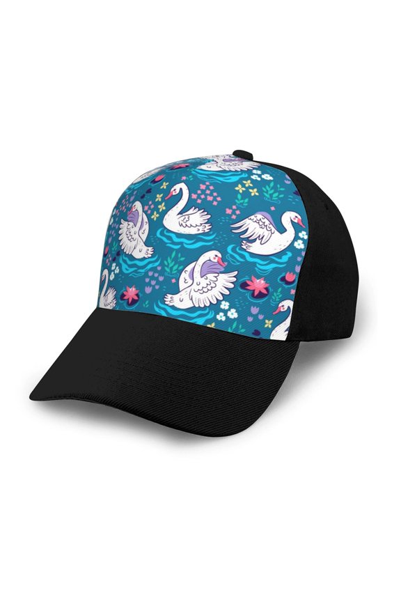 Swan On The Pond print unisex vintage washed baseball cap, a soft and adjustable hat perfect for any casual style.