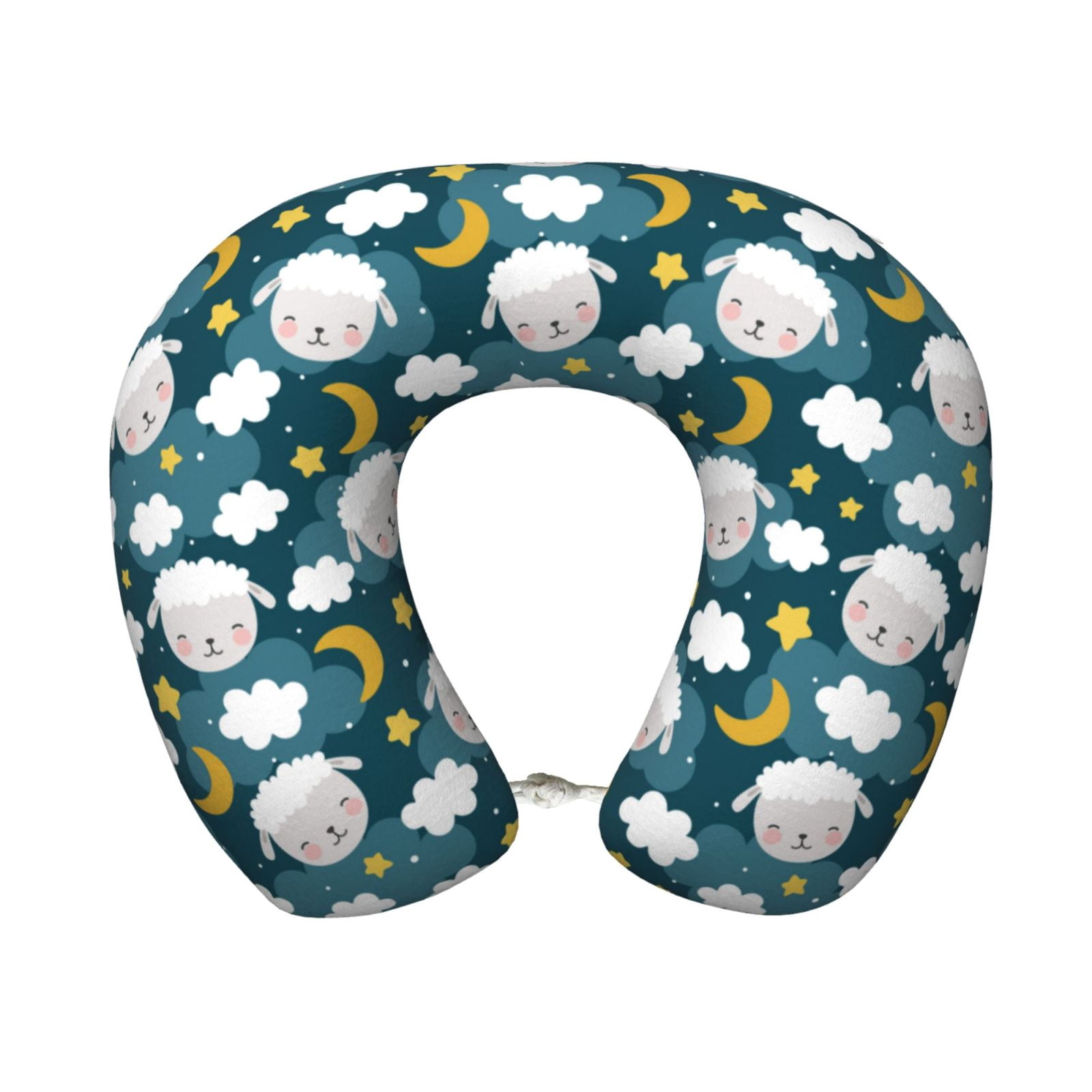 Xecao Sweet Dream Lamb Print Memory Foam Cervical Neck Pillow Versatile U-Shaped Pillows for Home,Office,Camping,Travelling,Soft Washable Cover