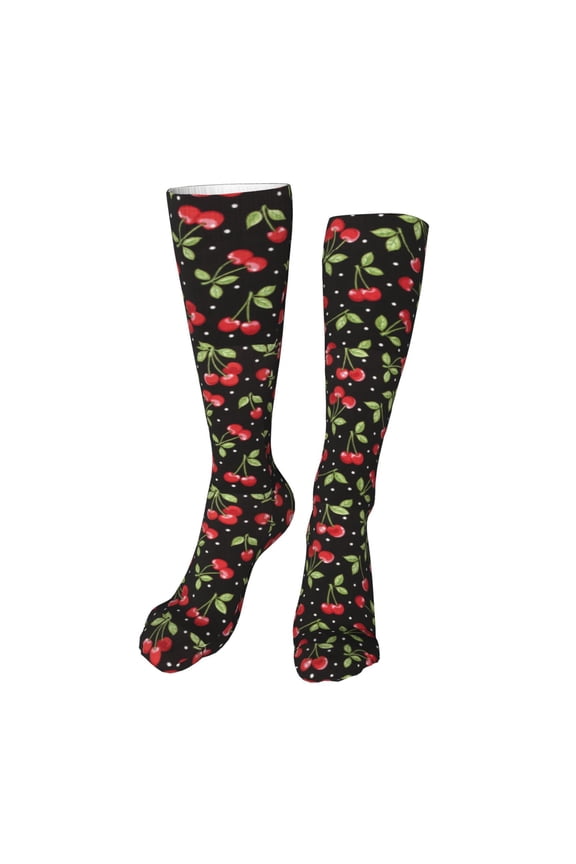 Sweet Red Cherry Print Calf Socks Seamless Toe, Knee High Long Socks, Sports Socks Trouser Socks for Women and Men-One Size