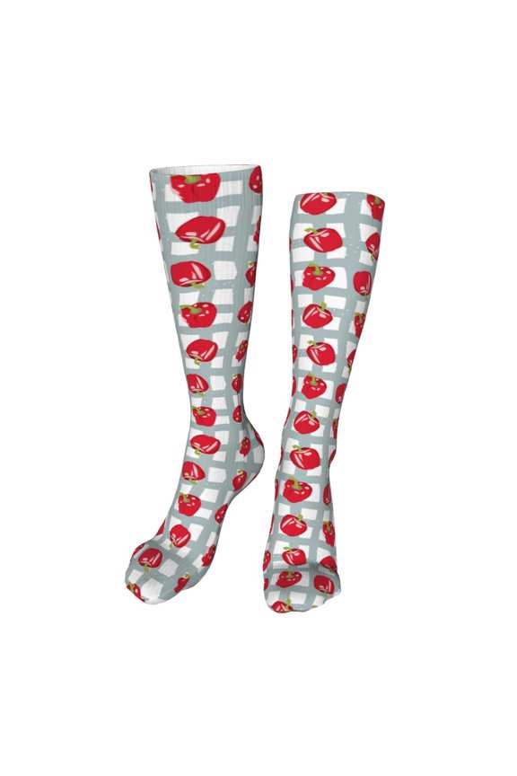 Sweet Red Fruit Print Calf Socks Seamless Toe, Knee High Long Socks, Sports Socks Trouser Socks for Women and Men-One Size