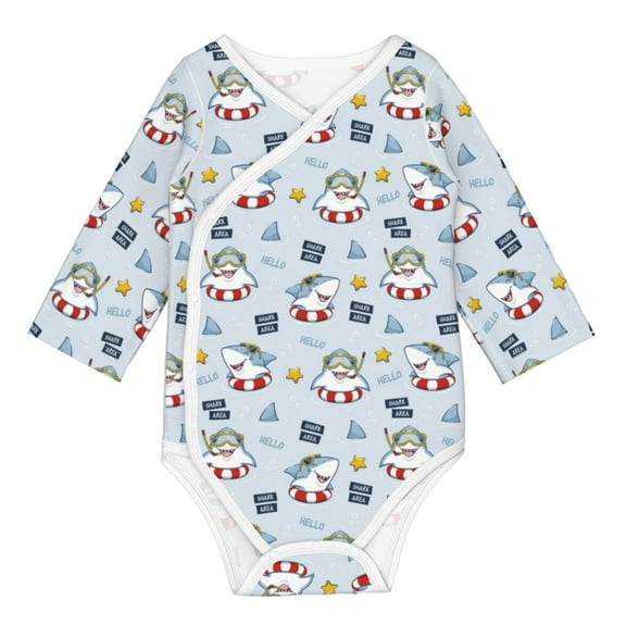Xecao Swimming Shark Print Baby unisex-baby Cotton Long-sleeve Bodysuits-3 Months
